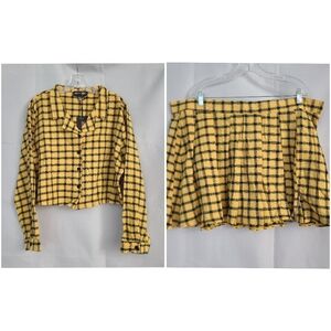 Dolls Kill Trickz N Treatz 3X Yellow Black Plaid Clueless Whatever Skirt Top Set